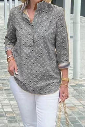 🌈【🔥Bestseller】 3/4-Arm-Shirt mit bedrucktem Stehkragen