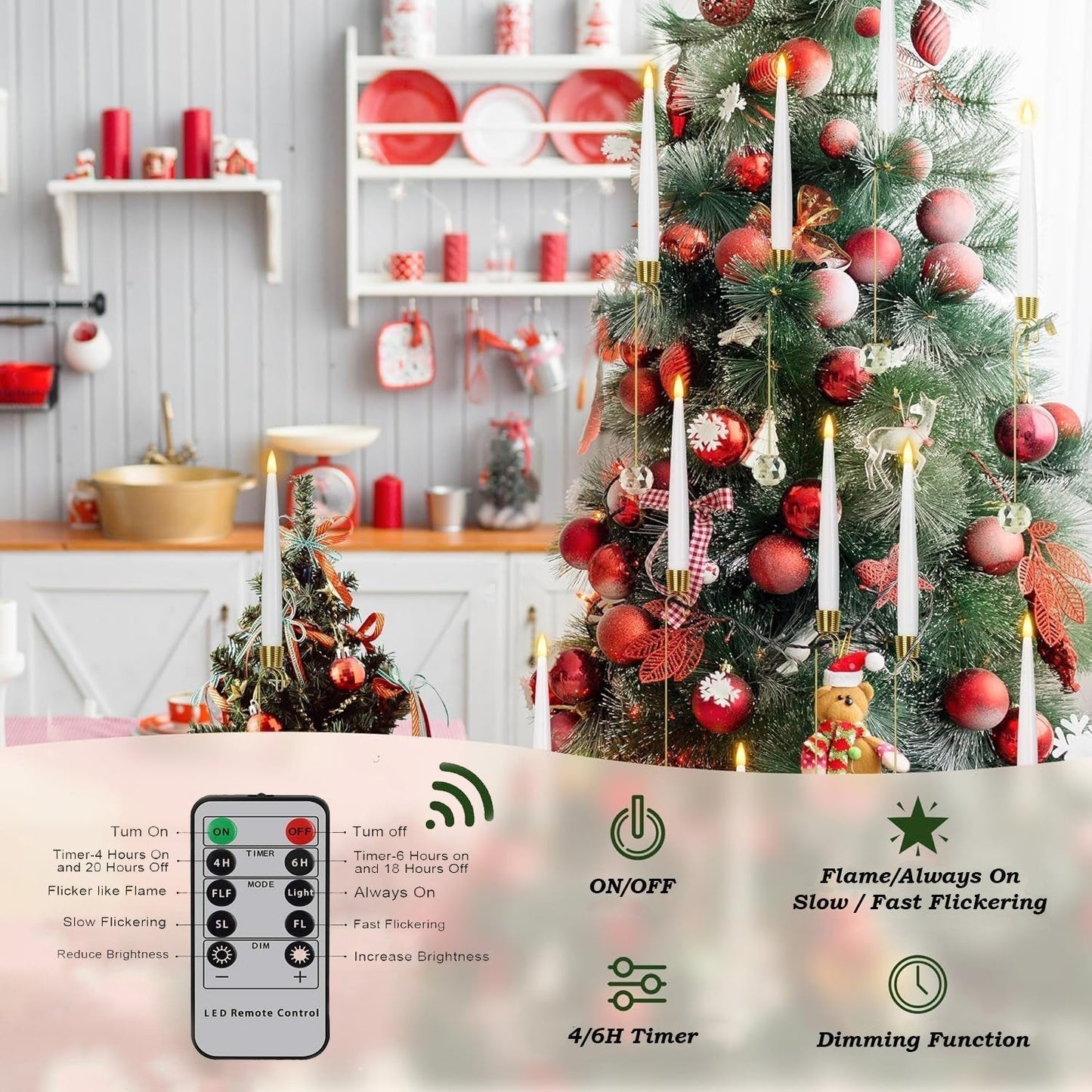 🎁Frühweihnachtliche Aktion – 50 % Rabatt🎄Weihnachtsbaum-LED-Kerzen mit klarem Kristallkugelhaken