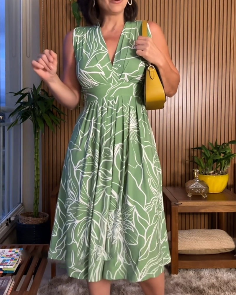 🌿49% Rabatt💥2024 neue plus Größe ärmellose v-Ausschnitt Taille-cinching Kleid