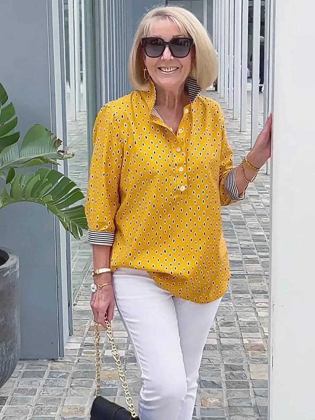 🌈【🔥Bestseller】 3/4-Arm-Shirt mit bedrucktem Stehkragen