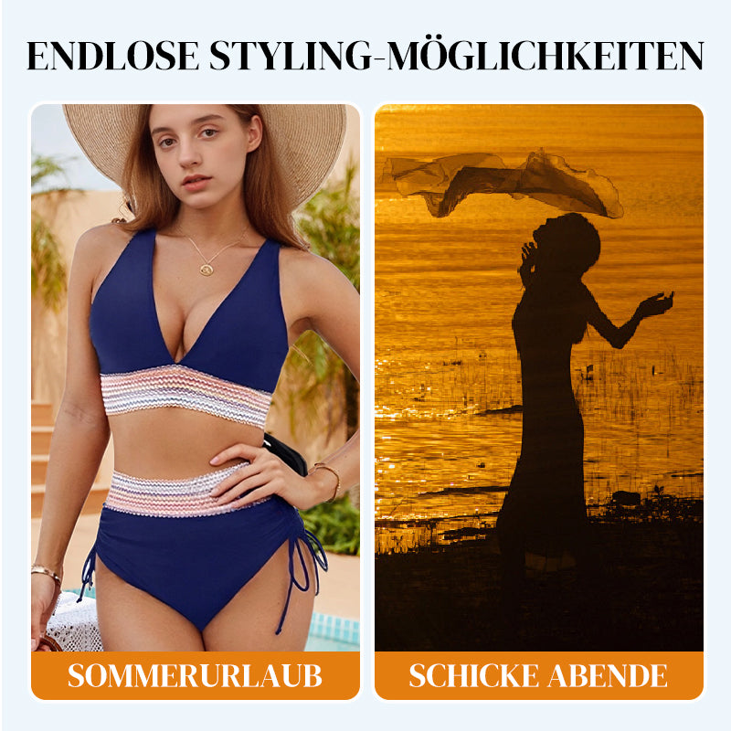 🩷historischer Tiefstpreis🩷Patchwork-Bikini mit V-Ausschnitt, 2-teiliges Set👙