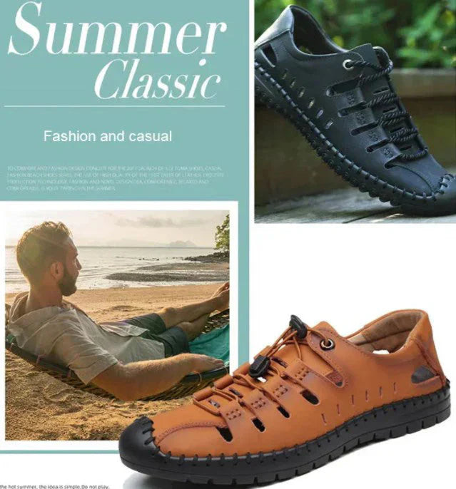 Aviator Wrapped Toe Hollow Leder Sandalen