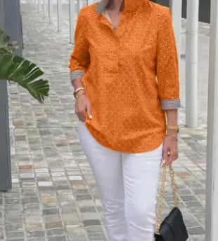 🌈【🔥Bestseller】 3/4-Arm-Shirt mit bedrucktem Stehkragen