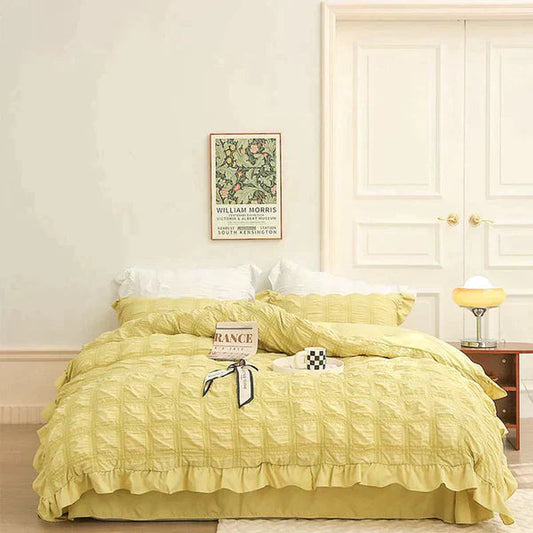 4-teiliges Set aus eisigem Seersucker-Steppdecke mit Spitze für den Sommer🔥Kostenloser Versand🔥