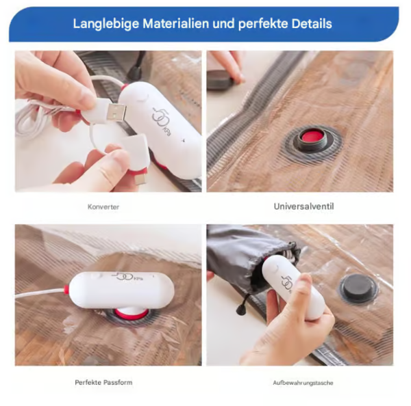 6er-Pack elektrische USB-Vakuum-Kompressionsbeutel – Platz sparen, leicht reisen!