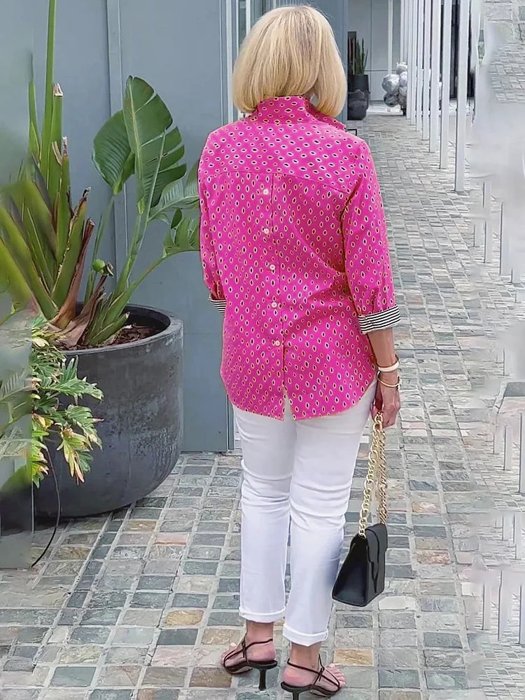 🌈【🔥Bestseller】 3/4-Arm-Shirt mit bedrucktem Stehkragen