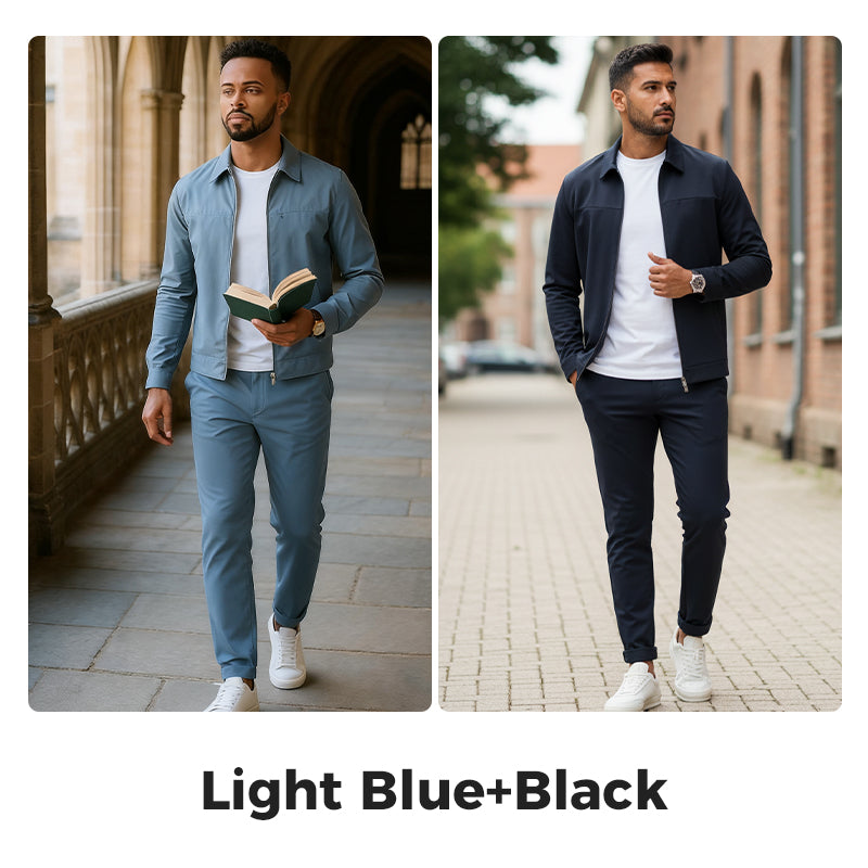 Herren 2-teiliges Freizeit-Set in Unifarben für Herbst und Winter (Jacke + Hose)