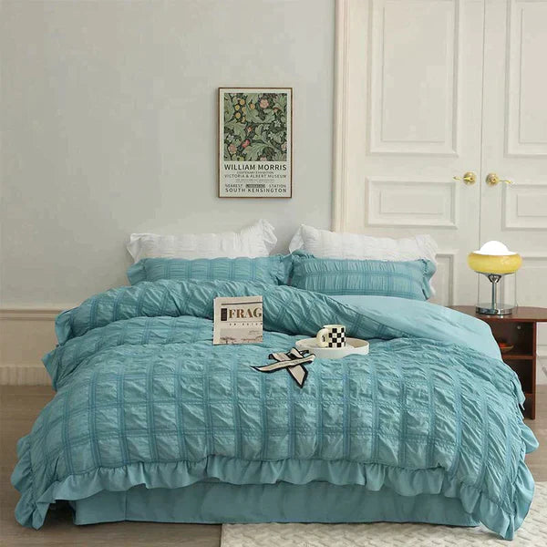 4-teiliges Set aus eisigem Seersucker-Steppdecke mit Spitze für den Sommer🔥Kostenloser Versand🔥