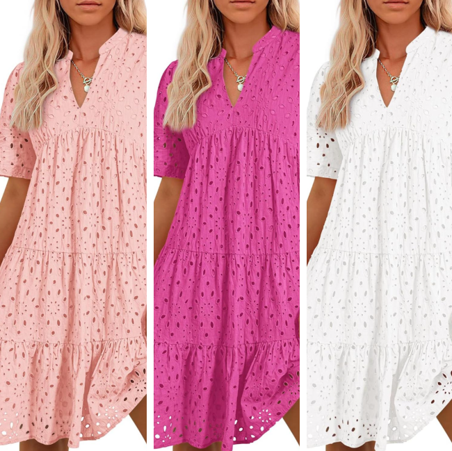 ⏰2025 Heißer Verkauf - Elegantes, lässiges Minikleid mit ausgehöhlter Spitze und Rüschen für Damen