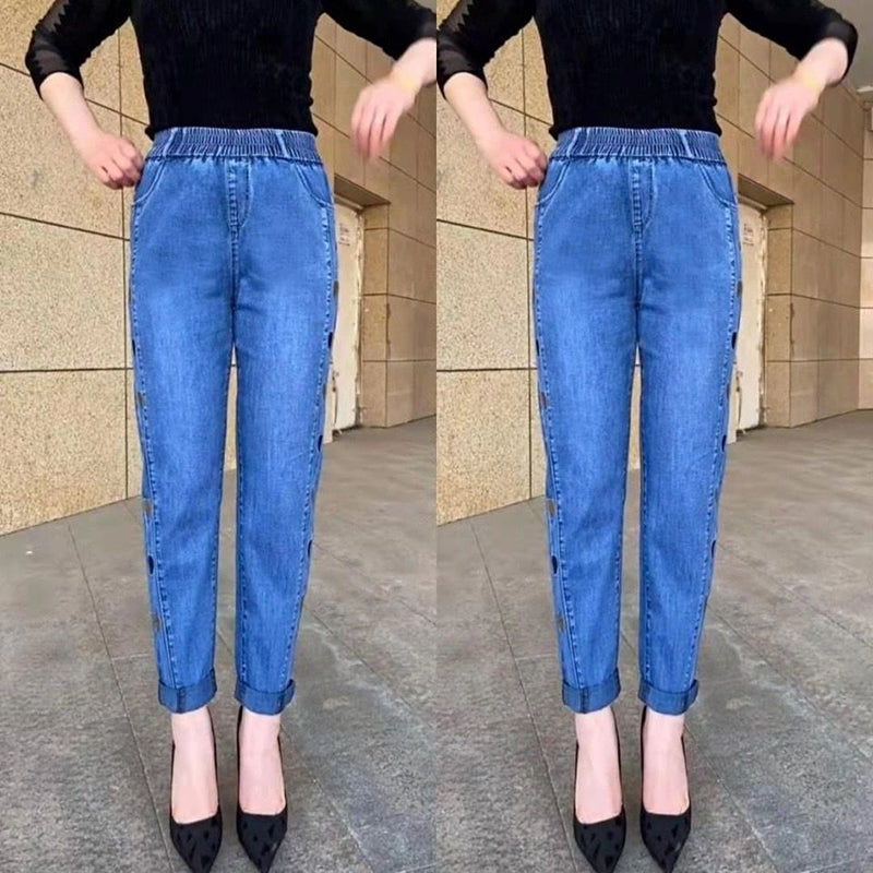 ✨Damen Hochelastische Jeans Mit Herz-Muster Stickere💥