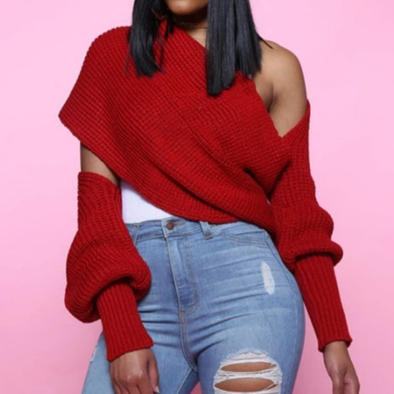 🚀2024 Einfarbiger gestrickter Pulloverschal mit Ärmeln für Frauen