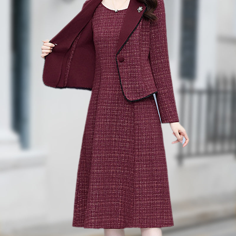 Damen Fake Zweiteiler mit Revers Anzug Kleid