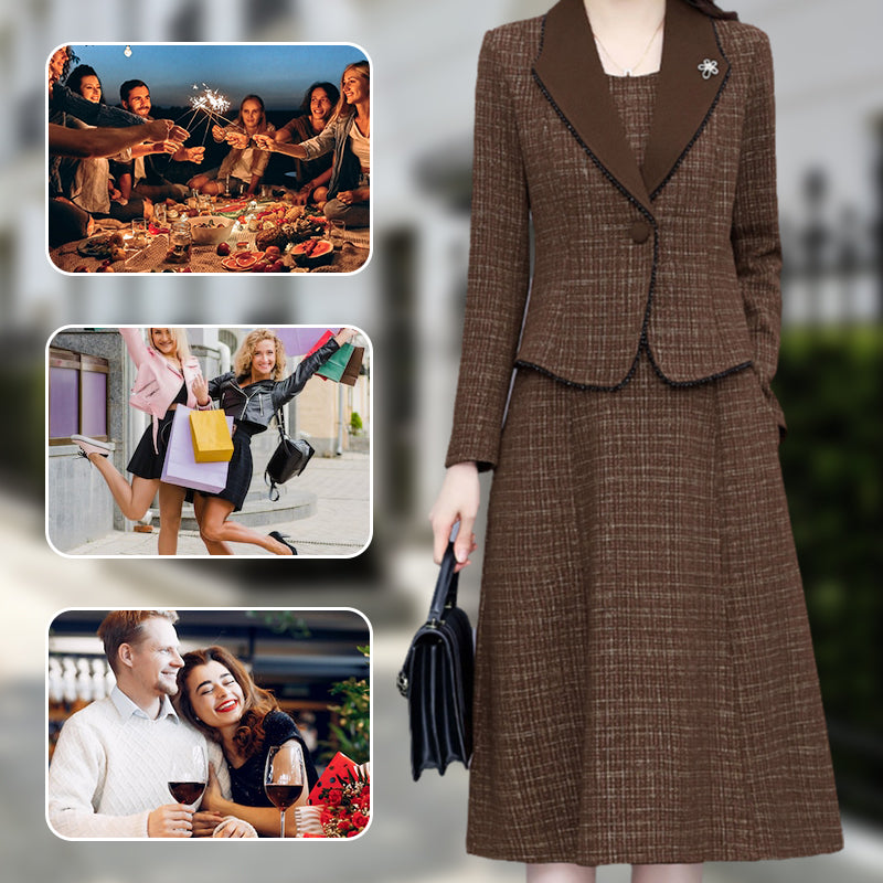 Damen Fake Zweiteiler mit Revers Anzug Kleid