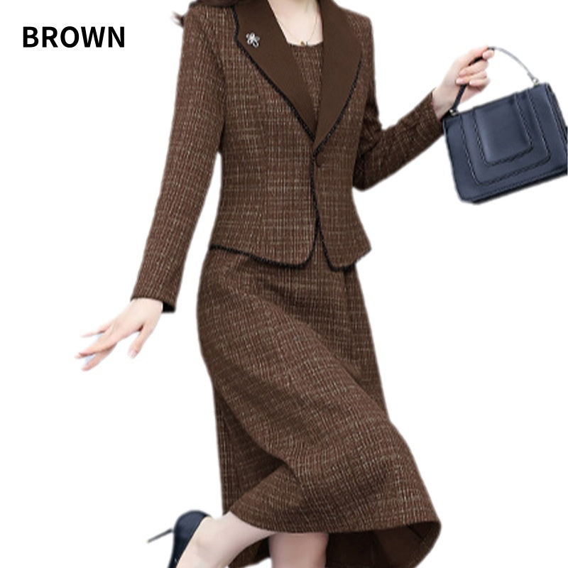 Damen Fake Zweiteiler mit Revers Anzug Kleid