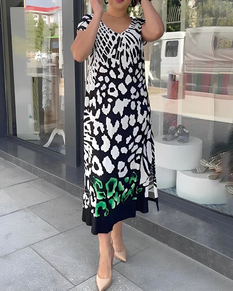 💖Begrenzter Ausverkauf 50% OFF💖Lässiges bedrucktes kurzärmeliges Kleid