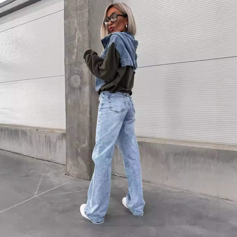 🔥HEISSER VERKAUF 50% - Damen-Jeansjacke mit Kapuze und Kordelzug