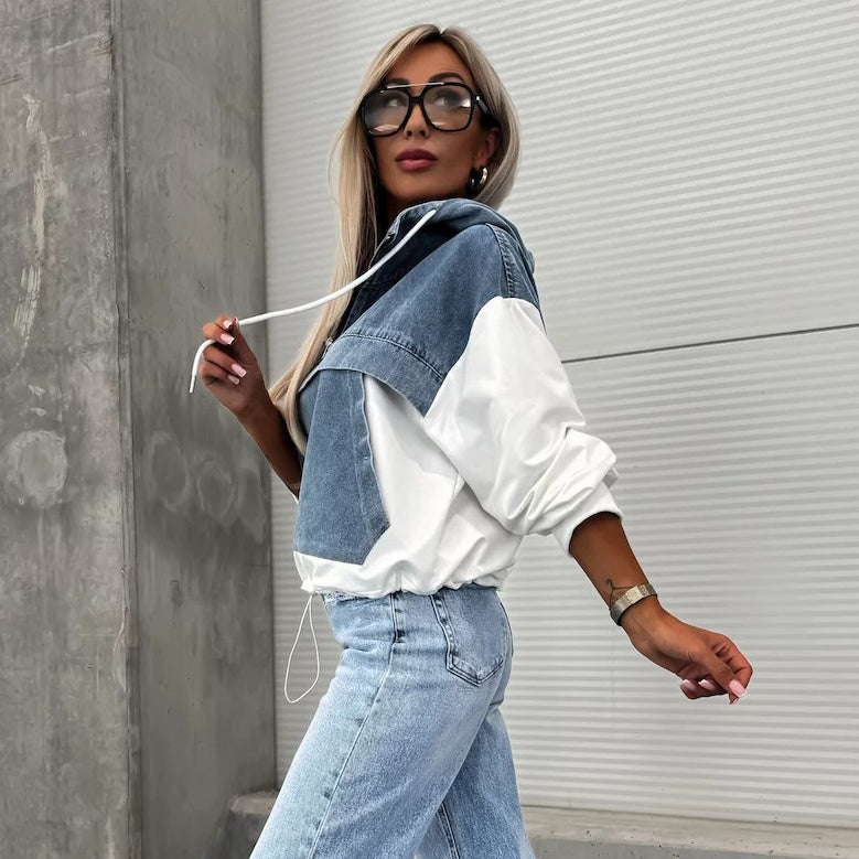 🔥HEISSER VERKAUF 50% - Damen-Jeansjacke mit Kapuze und Kordelzug