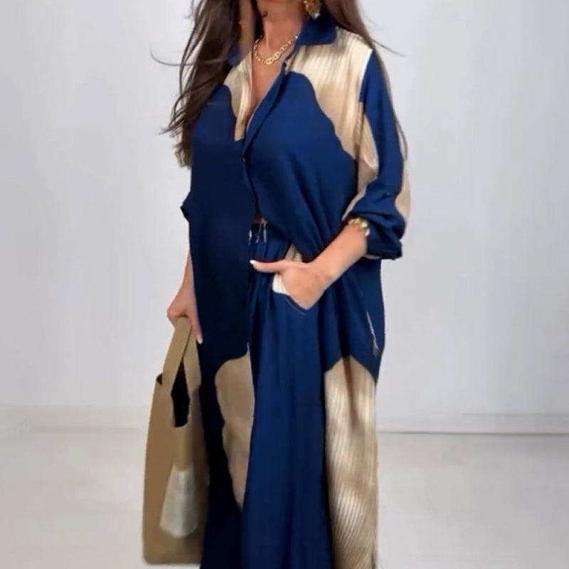 Set aus langem Hemd mit durchgehender Knopfleiste und Hose mit Kordelzug