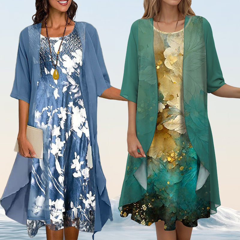 🌸Neu für 2025👗Zeitlich begrenztes Angebot - 2-teiliges Set: Hemd + Kleid mit halben Ärmeln