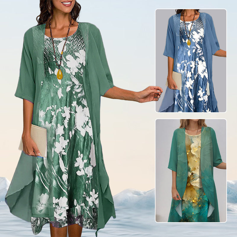 🌸Neu für 2025👗Zeitlich begrenztes Angebot - 2-teiliges Set: Hemd + Kleid mit halben Ärmeln