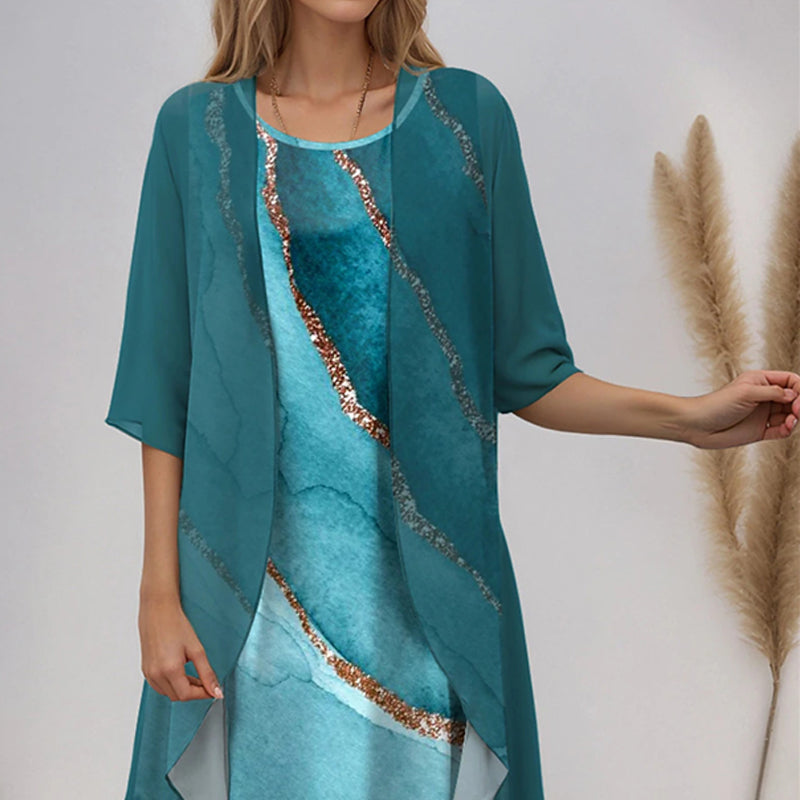 🌸Neu für 2025👗Zeitlich begrenztes Angebot - 2-teiliges Set: Hemd + Kleid mit halben Ärmeln