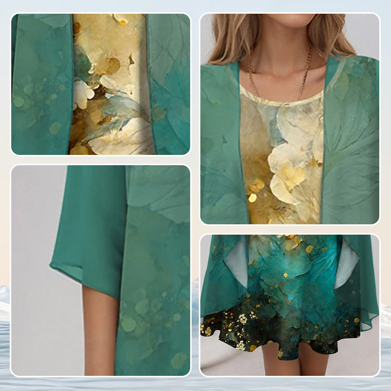 🌸Neu für 2025👗Zeitlich begrenztes Angebot - 2-teiliges Set: Hemd + Kleid mit halben Ärmeln