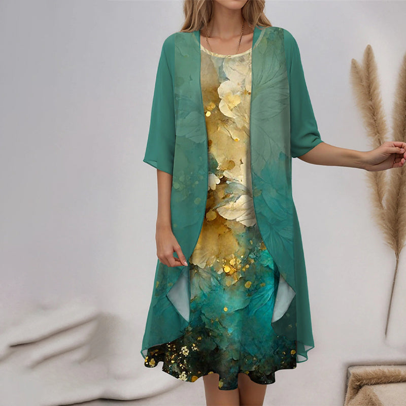 🌸Neu für 2025👗Zeitlich begrenztes Angebot - 2-teiliges Set: Hemd + Kleid mit halben Ärmeln