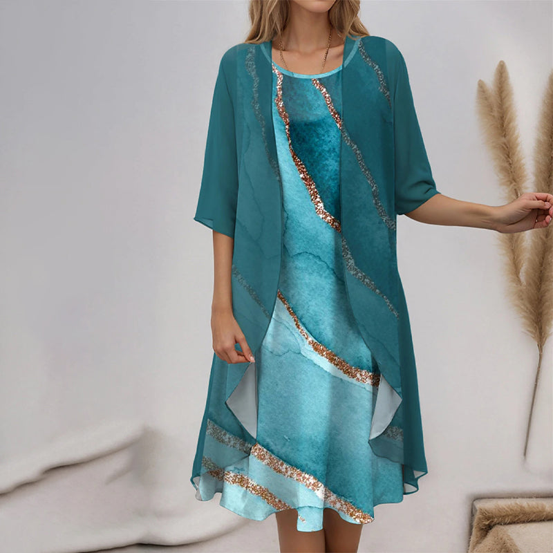 🌸Neu für 2025👗Zeitlich begrenztes Angebot - 2-teiliges Set: Hemd + Kleid mit halben Ärmeln