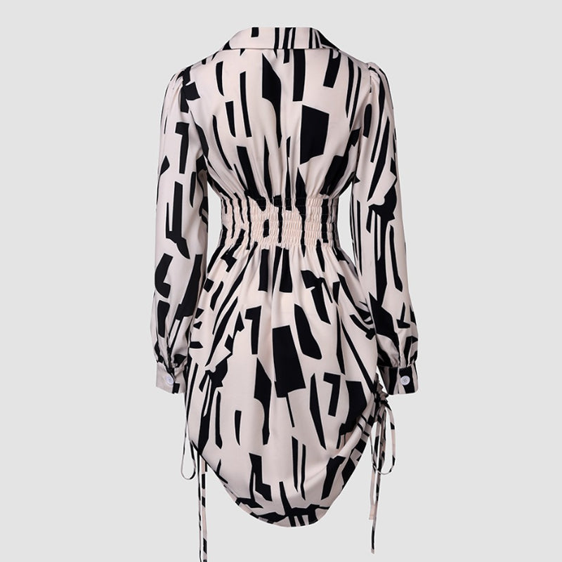 Print Waist-Cinching Shirt Dress with Side Drawstring