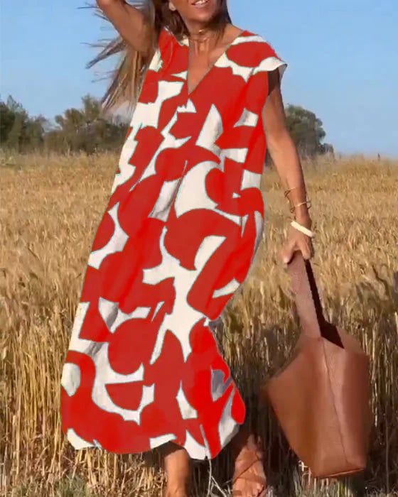 Lässiges Damenkleid mit geometrischen Farbblöcken