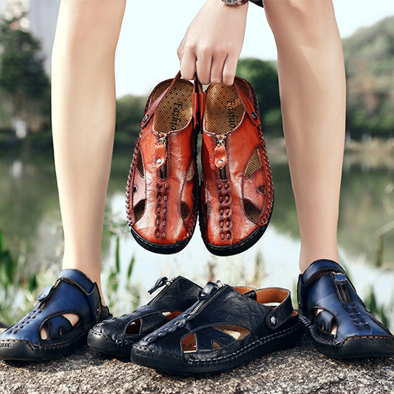 🏆Handgefertigt aus echtem Leder🥇Lässige Sandalen mit umklappbarem Fersenriemen für Herren