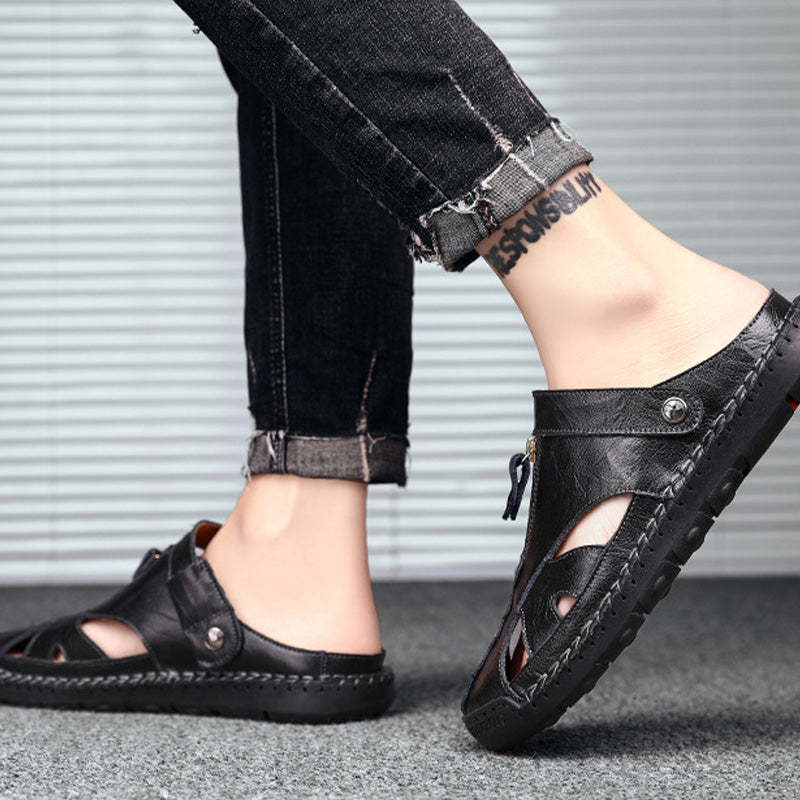 🏆Handgefertigt aus echtem Leder🥇Lässige Sandalen mit umklappbarem Fersenriemen für Herren