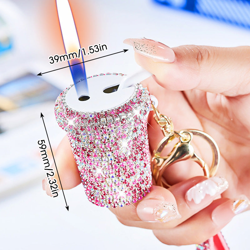 Funkelnder Strass-Milchtee-Feuerzeug-Schlüsselanhänger