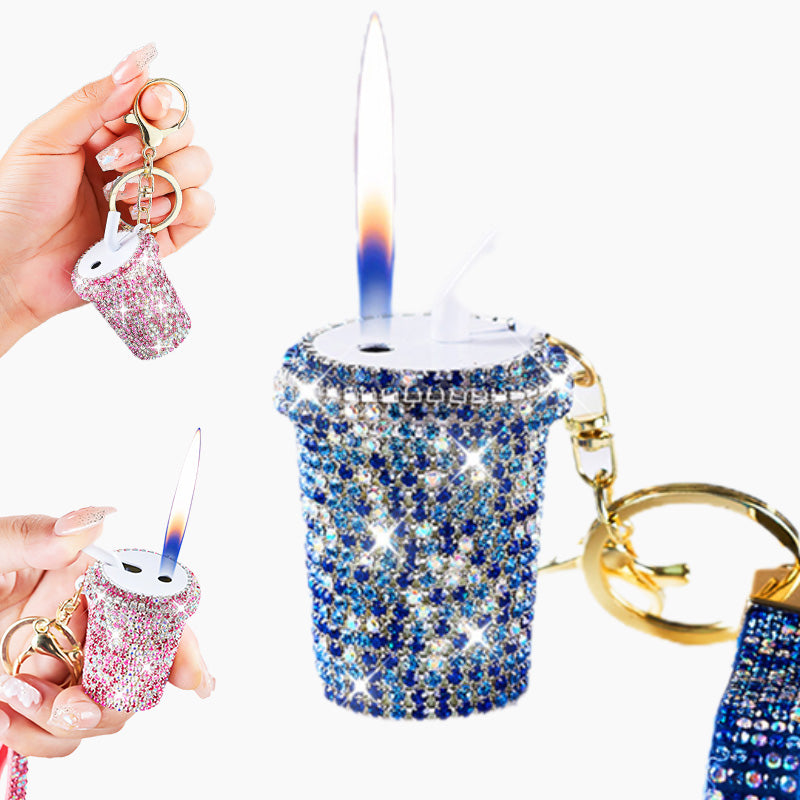 Funkelnder Strass-Milchtee-Feuerzeug-Schlüsselanhänger