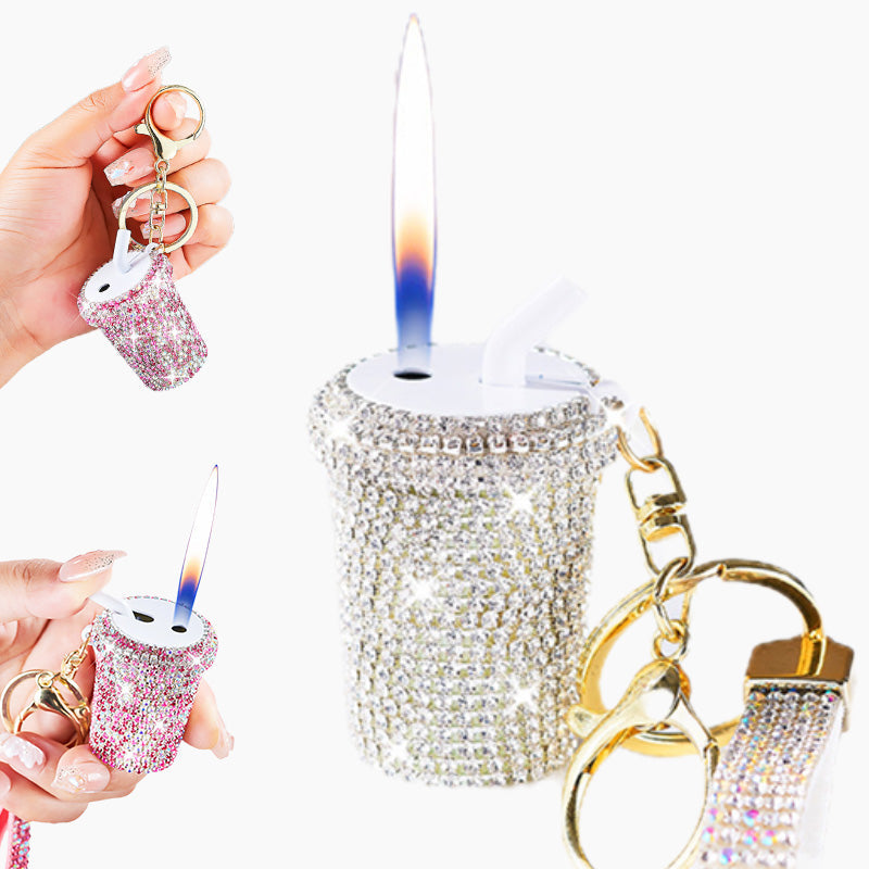 Funkelnder Strass-Milchtee-Feuerzeug-Schlüsselanhänger