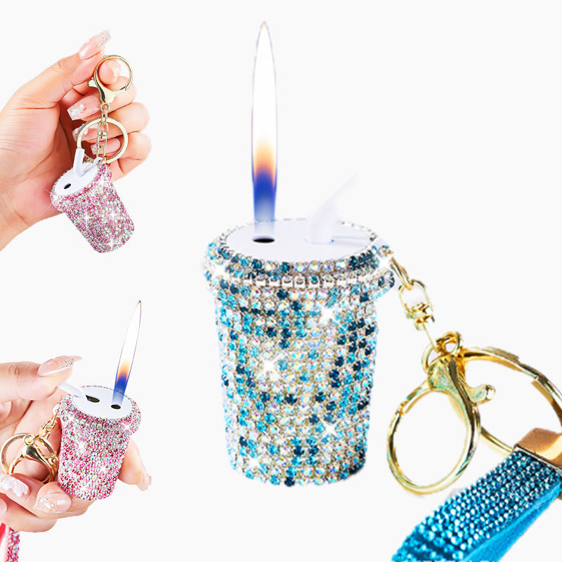 Funkelnder Strass-Milchtee-Feuerzeug-Schlüsselanhänger